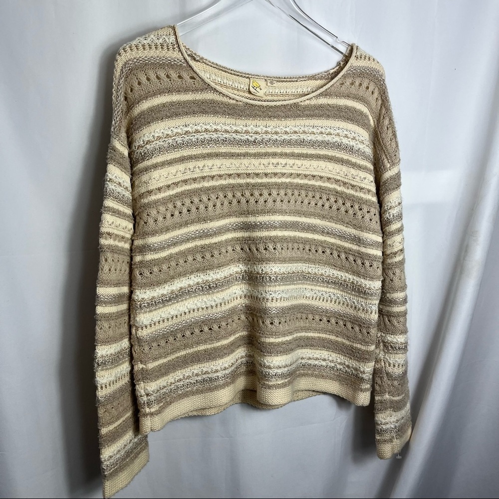 Anthropolgie yellow bird metallic thread sweater size medium